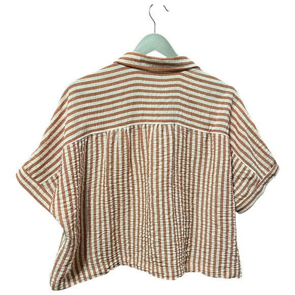 Max Studio Striped Crinkle Button Down Blouse – Small - Picture 3 of 5